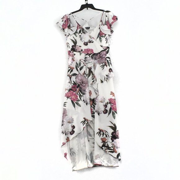 City Chic Maxi Dress Womens Plus White Cod-Shoulder Floral Print High-Low 14W - Picture 3 of 9